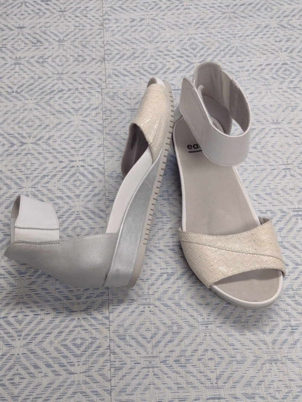 Earth Women's Cream and Silver Ankle-Strap Sandals,Comfortable, Soft.